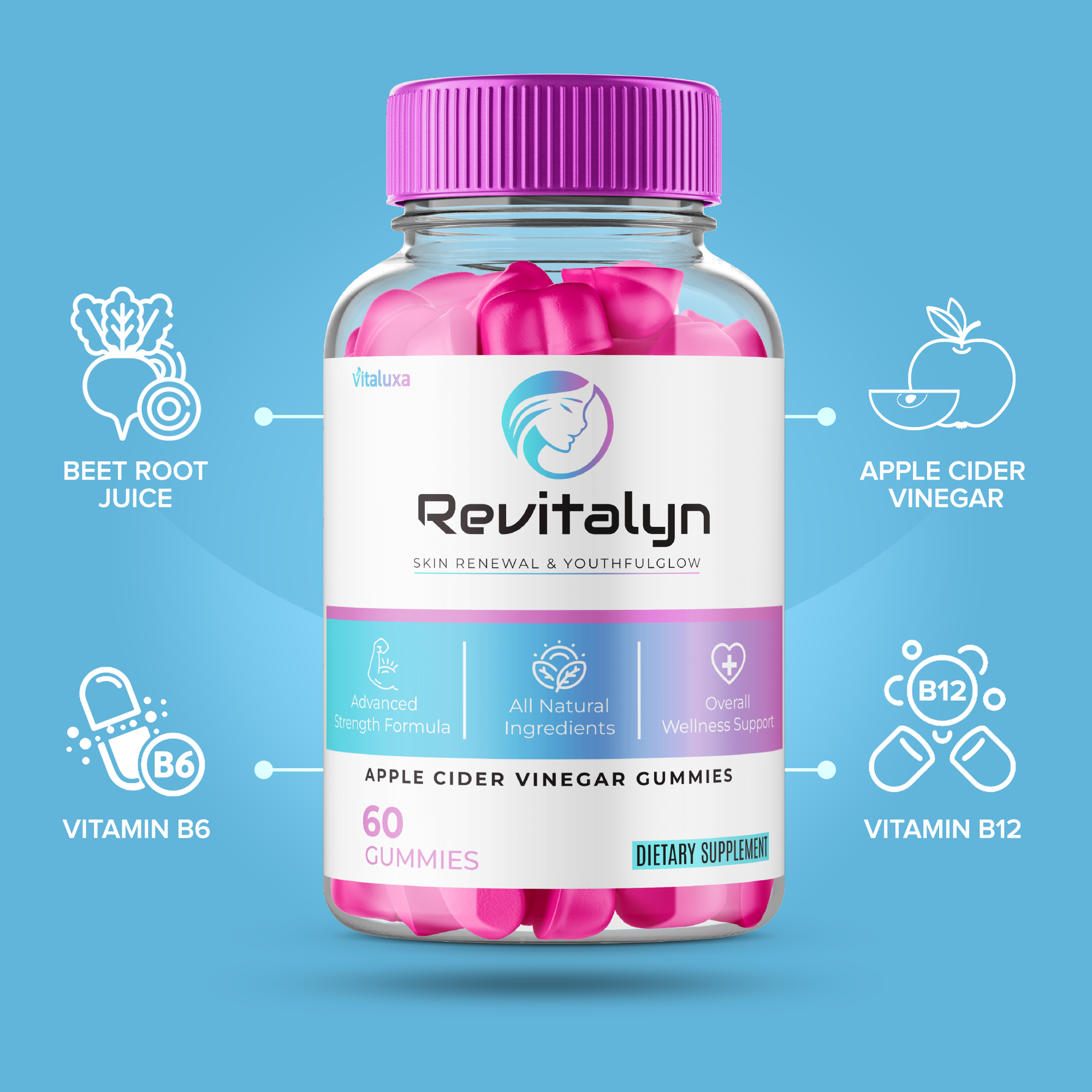 Revitalyn Gummies Made With Apple Cider Vinegar - Extra Strength Advanced Formula (60 Gummies)