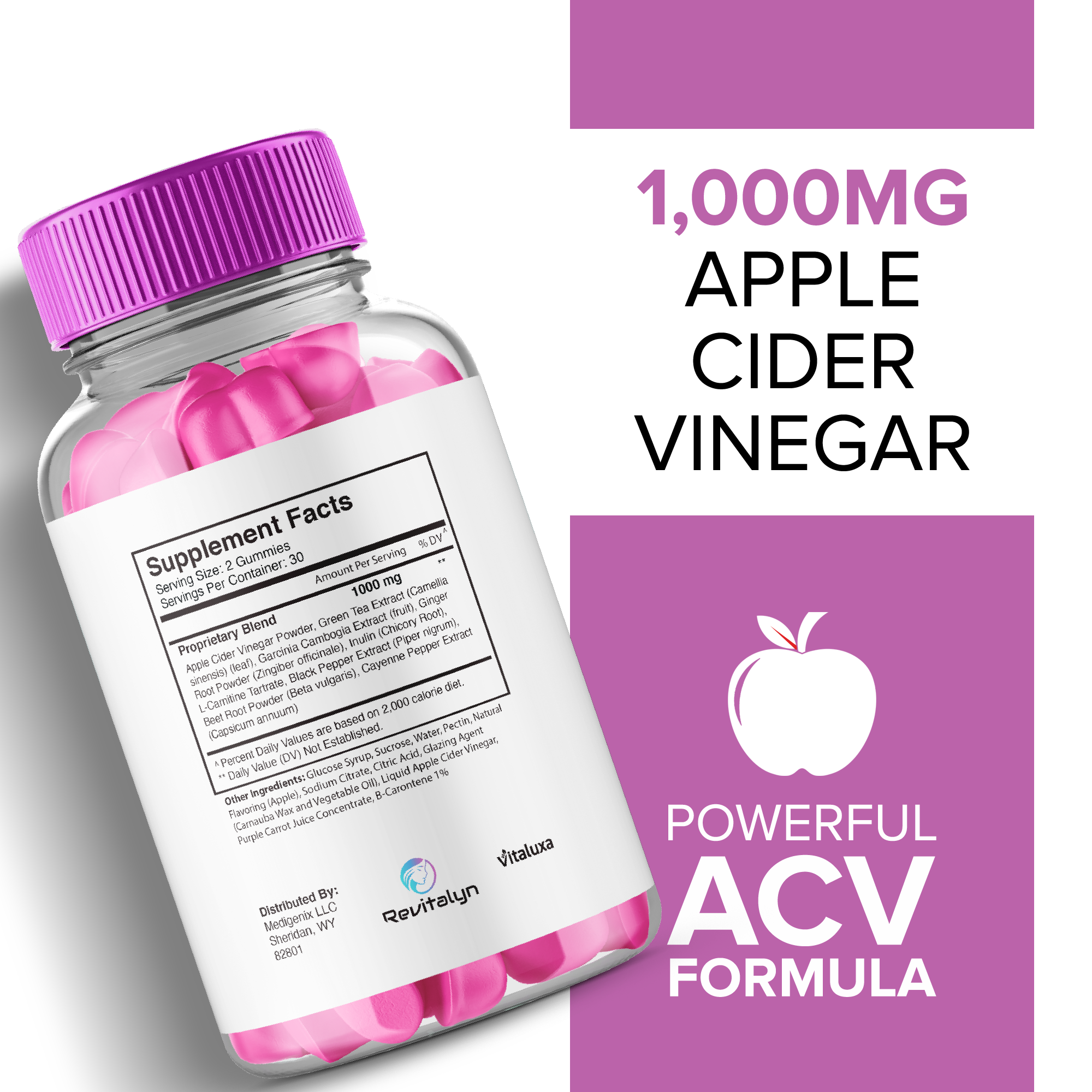 Revitalyn Gummies Made With Apple Cider Vinegar - Extra Strength Advanced Formula (60 Gummies)