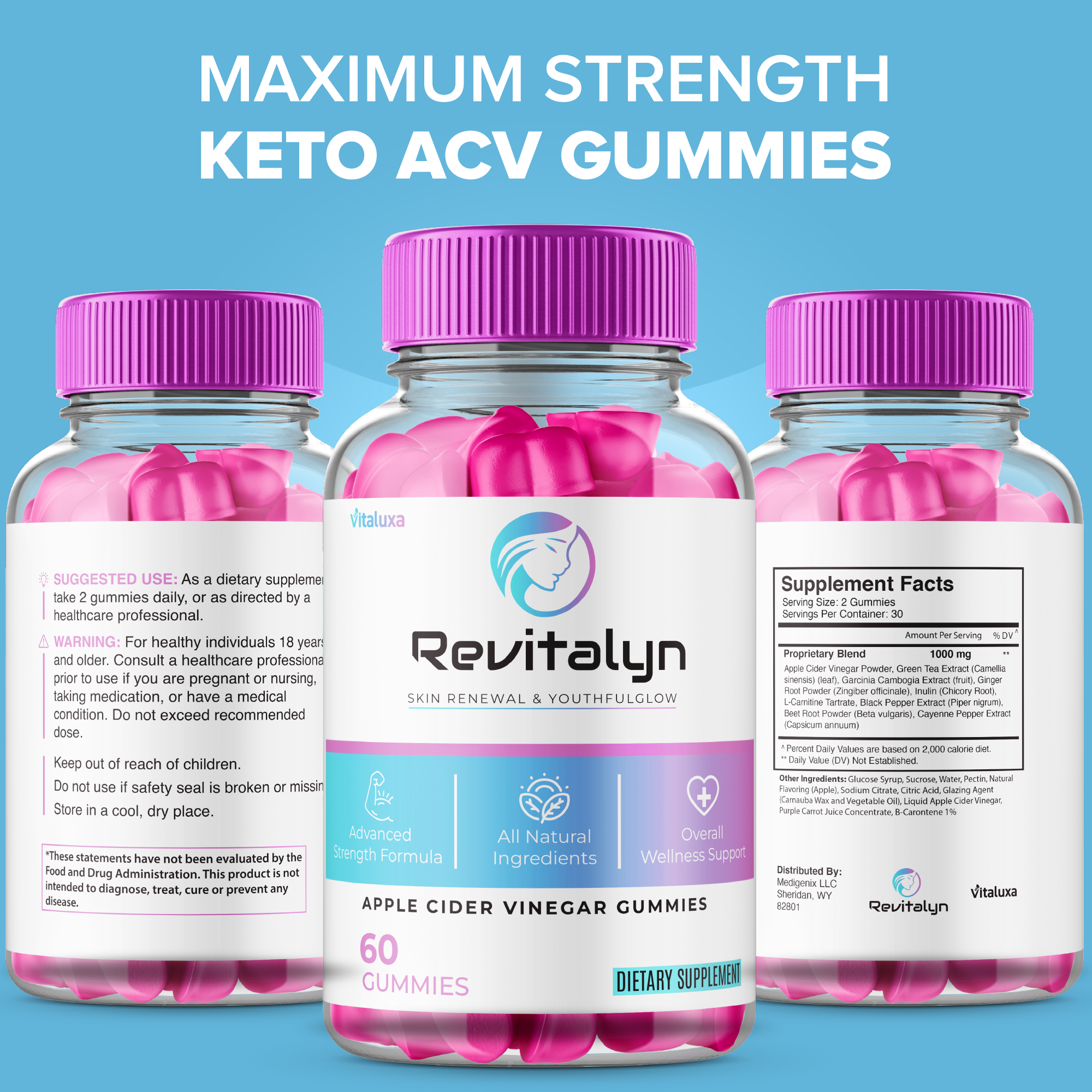 Revitalyn Gummies Made With Apple Cider Vinegar - Extra Strength Advanced Formula (60 Gummies)