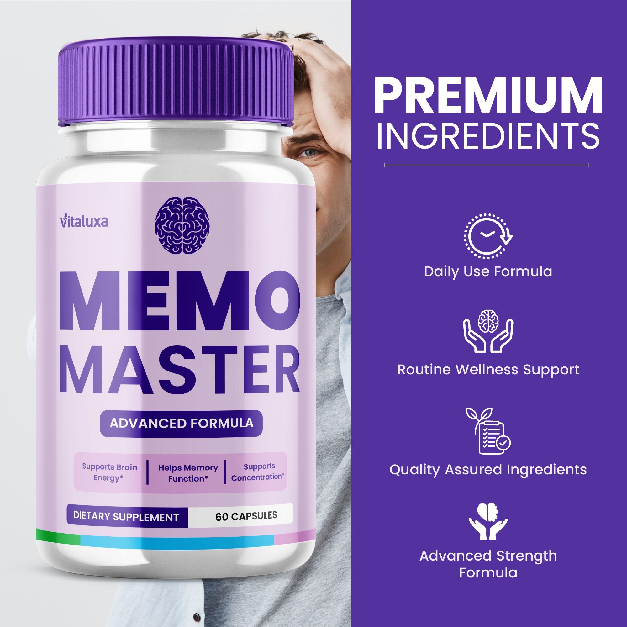 Memo Master Capsules, MemoMaster Memory Pills Brain Supplement for Clarity Focus Support,