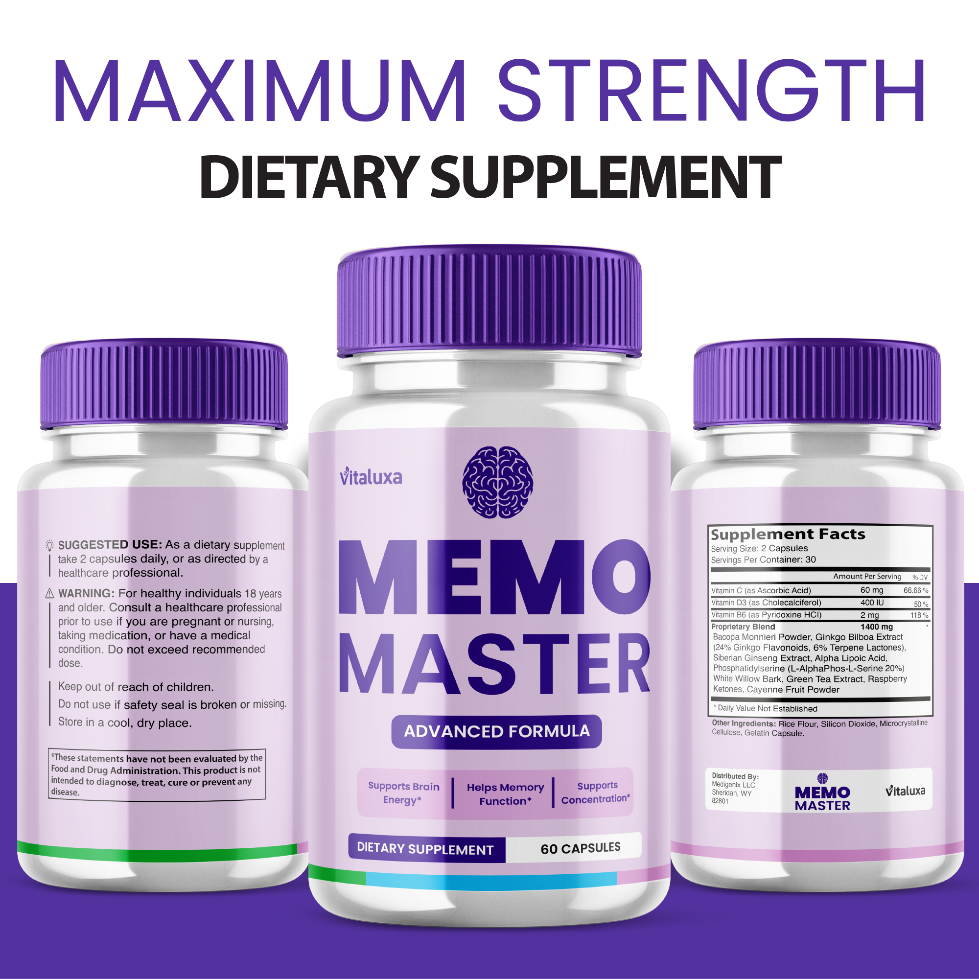Memo Master Capsules, MemoMaster Memory Pills Brain Supplement for Clarity Focus Support,